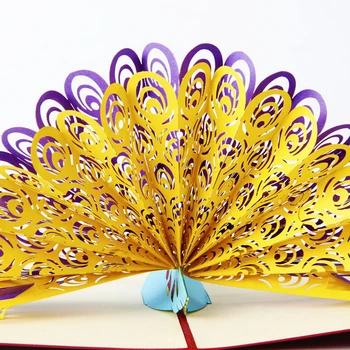 

1Pcs 3D Handmade Paper Art Carving Good Festival gift Animals Peacock Greeting Card