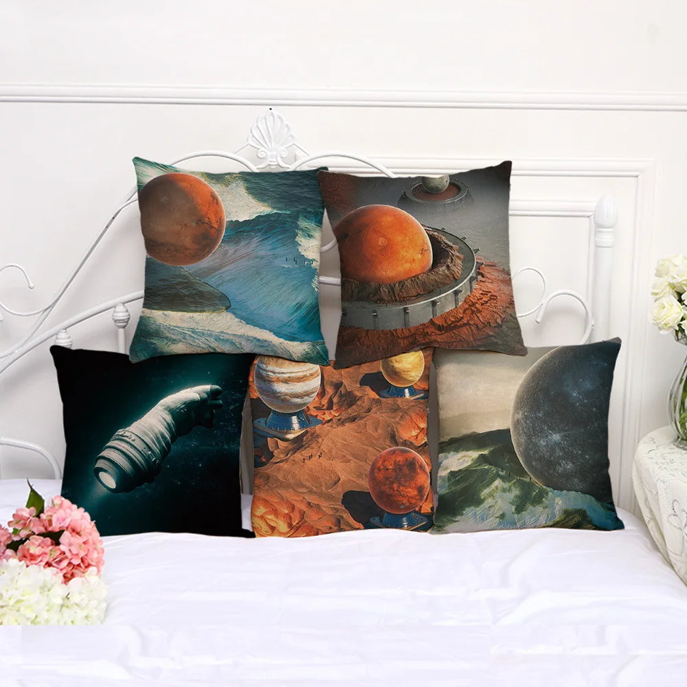 Чехол для подушки хлопковая льняная декоративная квадратная с принтом|cushion
