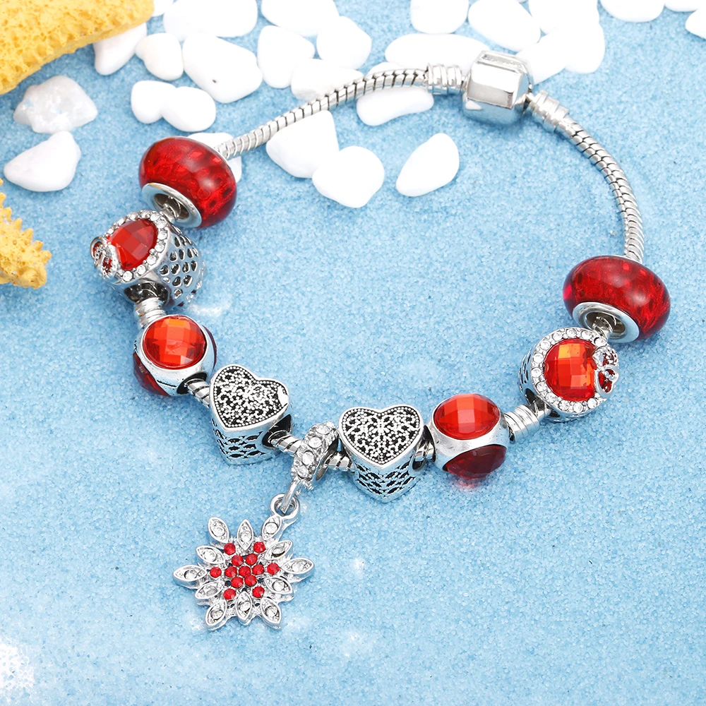 

Bohemia Jewelry Women Charm Bracelet Crystal Firework Red Gem Bead Ladies Chain Bangles Kids Gift DIY Accessories Pulseras mujer
