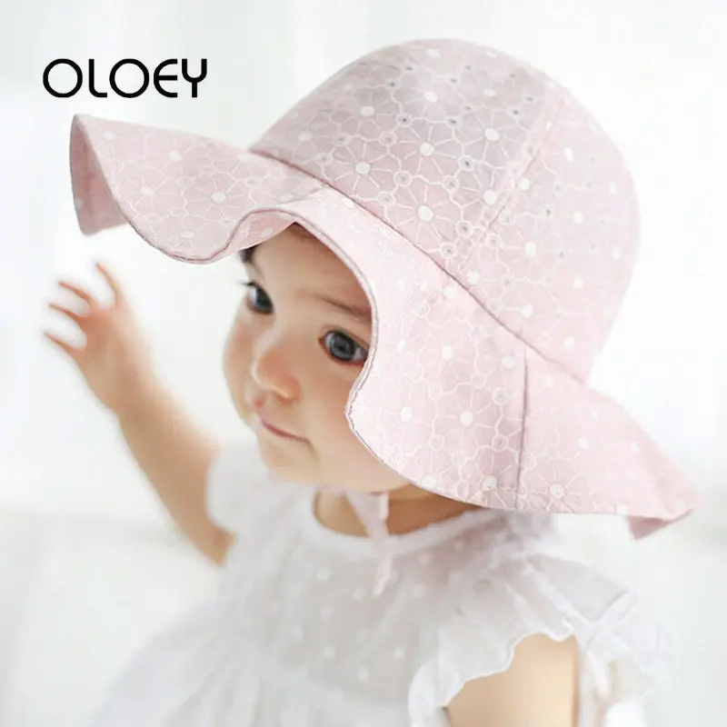 

OLOEY Fashion Beach Bucket Baby Hats Infant Girl Visor Cotton Sun Shade Cap Floral Dots Print Summer Princess Outdoor Hat Lovely