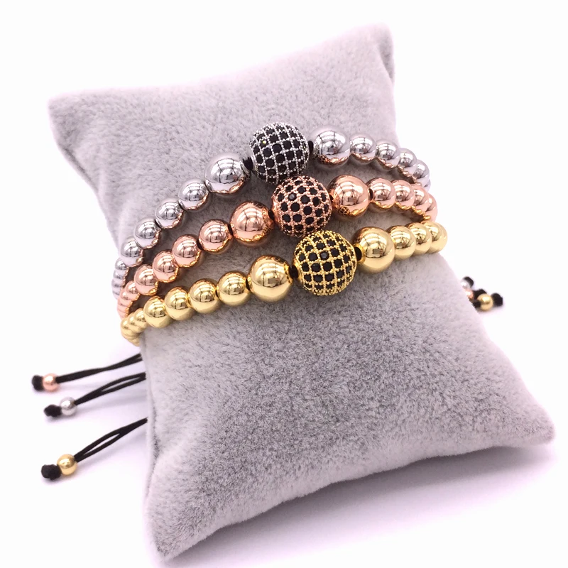 NAIQUBE New Charm Ball Bracelets& Bangles Braiding Macrame Men Bracelets Pave Black CZ Ball Connector Jewelry