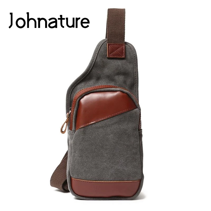 Johnature 2020 новые винтажные мужские нагрудные сумки холщовые с Crazy Horse кожаные на
