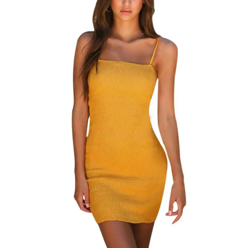 

Yellow Summer Dress Spaghetti Strap Dresses Sexy Women Sleeveless Beach Backless Bodycon Dress Vestidos