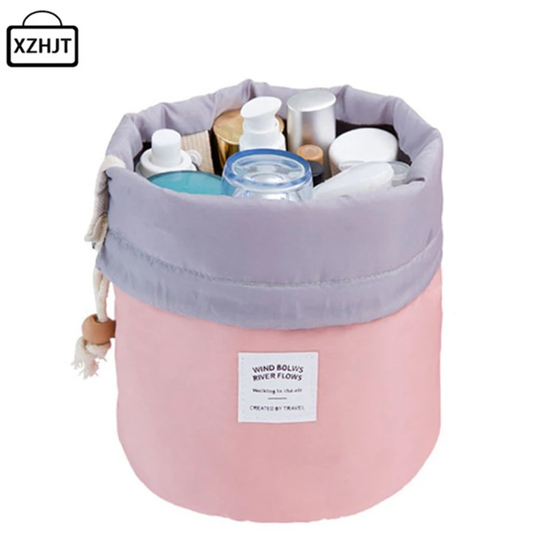 Moda Em Forma de Barril Tambor de Viagem Saco Cosmético Compo o Saco Com Cordão Elegante Kit de Lavagem de Sacos Saco de Armazenamento Organizador De Maquiagem Beleza
