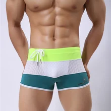 Новое поступление, Мужская одежда для плавания, сексуальные сетчатые плавки, гей-бикини, купальный костюм, мужские зеленые небесно-голубые Лоскутные Шорты для плавания, быстросохнущие