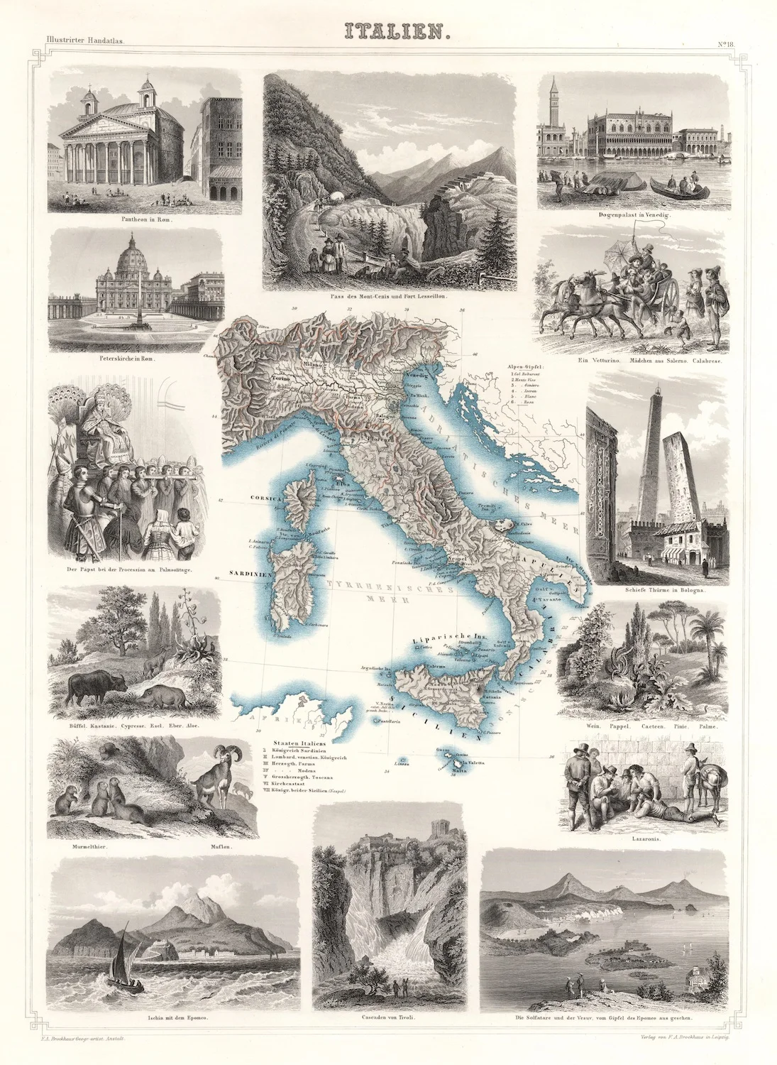 Винтаж Карта мира Плакат Italien (1863) классический холст картины настенные плакаты