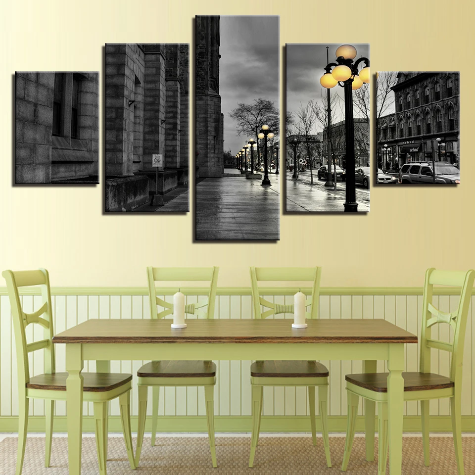 Waliicorners Canvas Painting Wall Art Framework Home Decor 5 Pieces Black White London City Streetscape Pictures Living Room HD Prints Poster 7