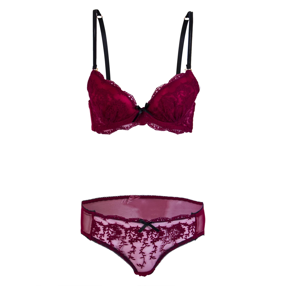 Sexy Women Romantic Temptation Lace Bra Sets New Floral Lace Push Up Underwear Bc Bra& Panty Set 32B 34B 36B - Цвет: Красный