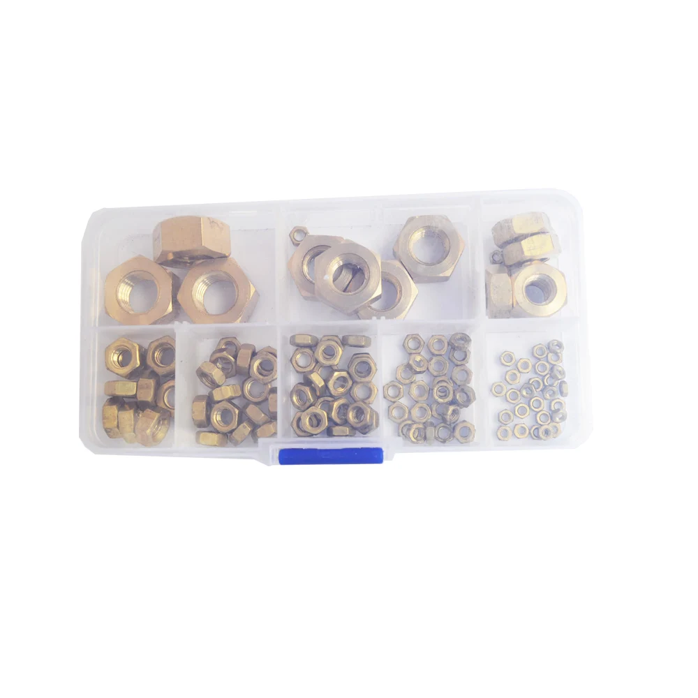 Brass Hex Metric Nuts Metal Threaded Hexagonal Metric Copper Nut Set Assortment Kit M2 M3 M4 M5 M6 M8 M10 M12 M14