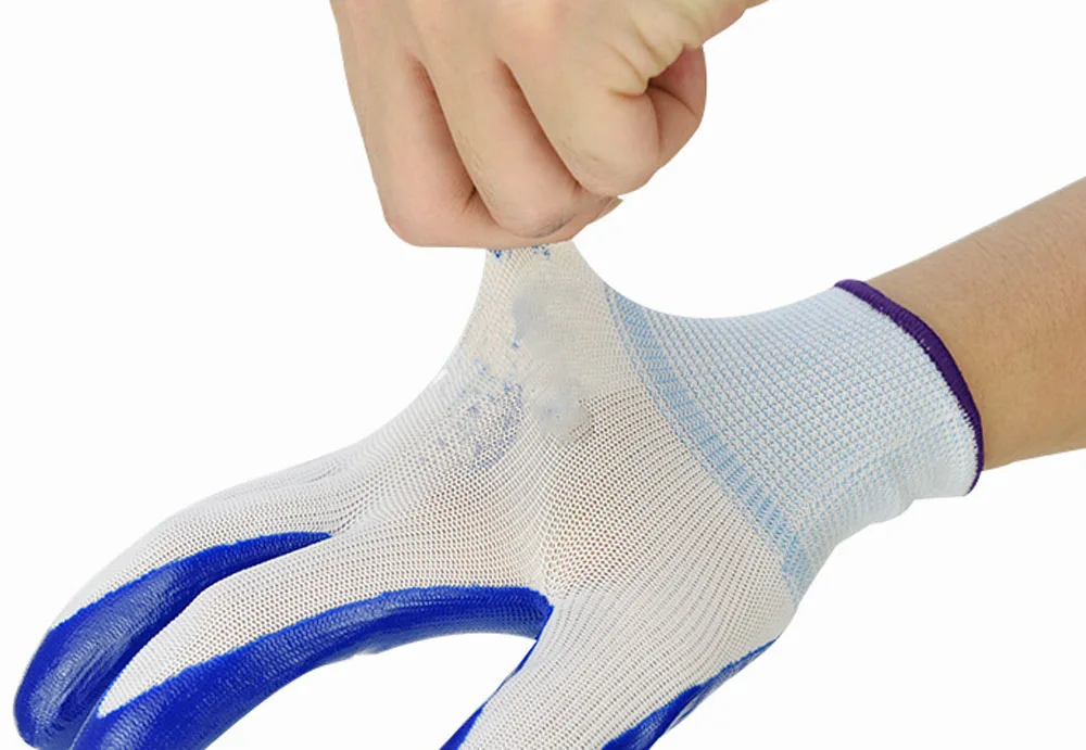 Нитриловая синяя/белая перчатка Нескользящая износостойкая Антикоррозийная мягкий латекс для механической обработки защитных перчаток(1 пар/упак