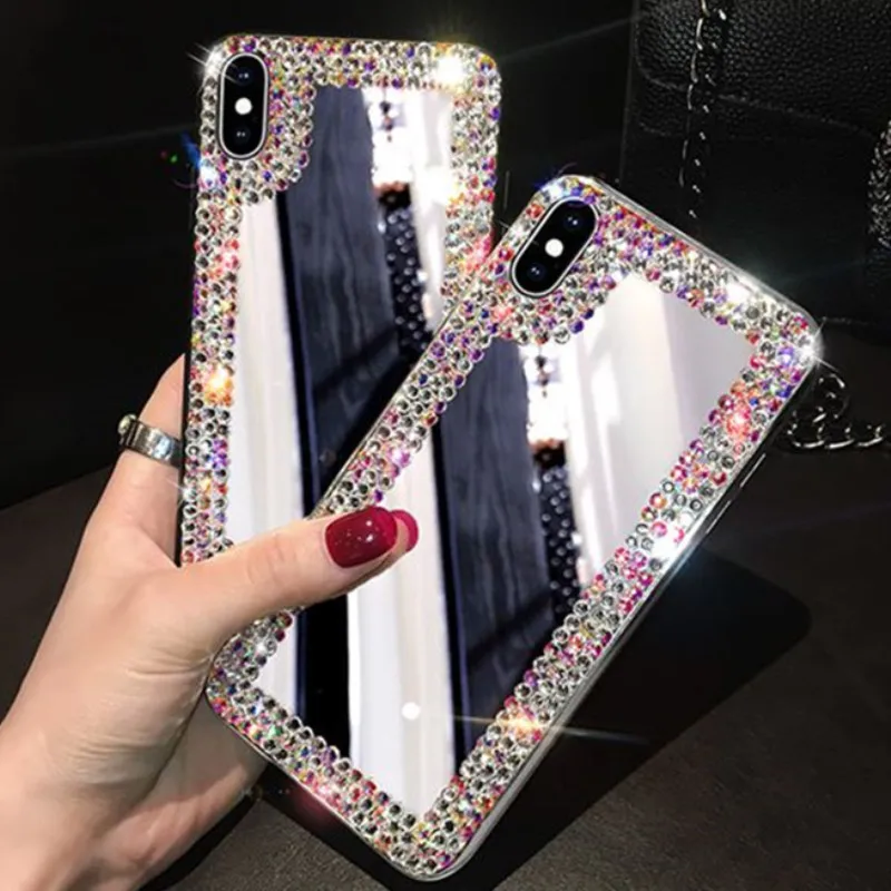 

Tempered Glass Mirror Rhinestone Phone Case for Vivo V11i Y95 Y91 Y79 Y93 Y71 Y51 Y75 V5 Y67 V11 X21S IQOO Y97 Z3i Diamond Coque