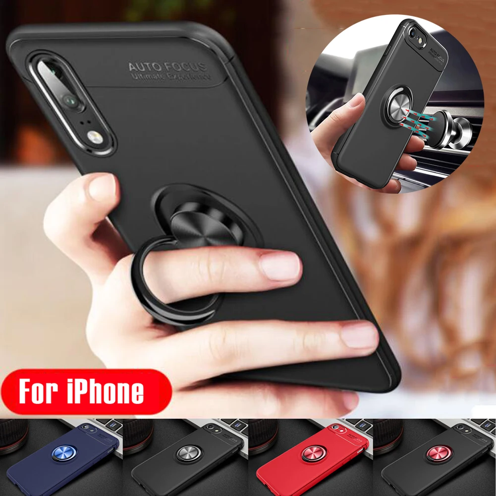 

Jetjoy Shockproof Magnetic Ring Stand Hybrid Silicone Rugged Armor Phone Case Cover For iPhone X Ten 7 8 Plus 5S SE