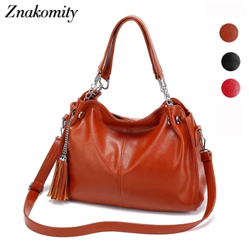 

Znakomity vintage Black messenger shoulder bag female Large women leather handbags ladies tassel hobo casual tote hand bag women