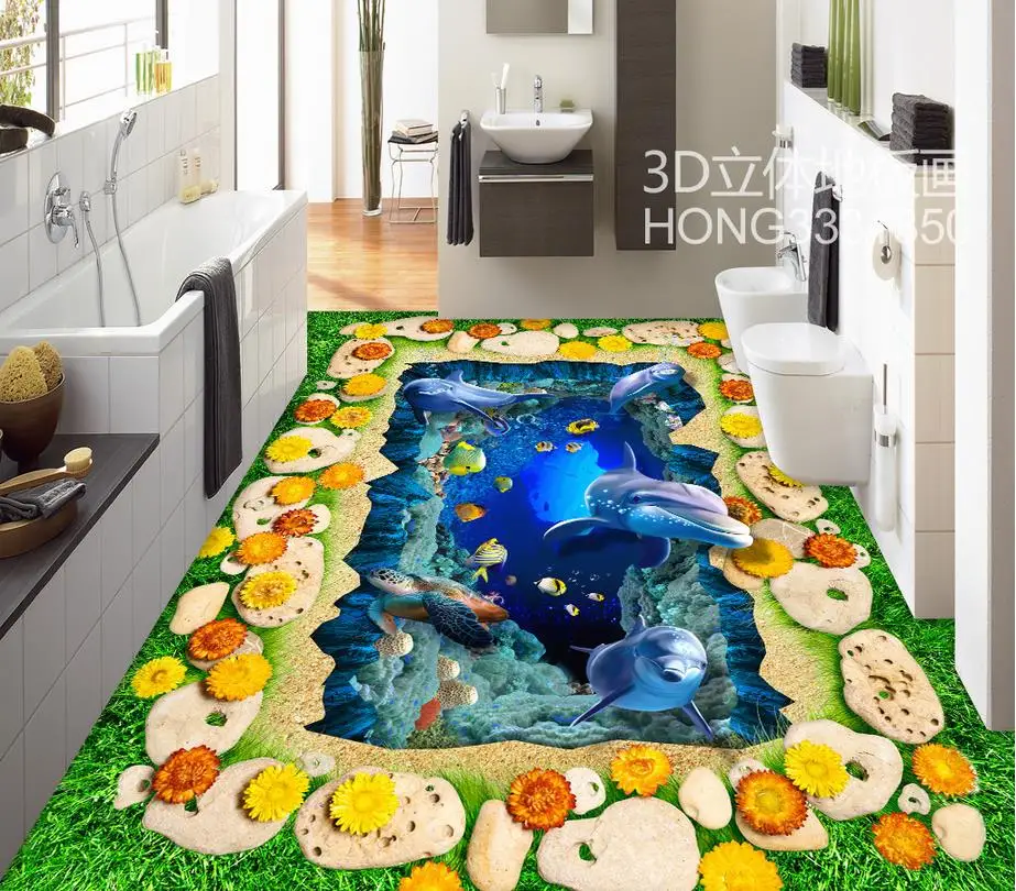 

Home Decoration Waterproof floor mural painting Stone meadow flowers Custom Photo self-adhesive 3D floor