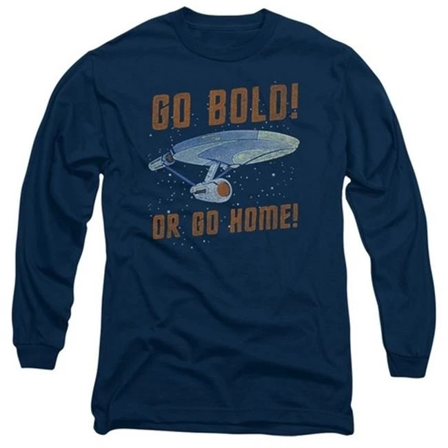Trevco Star Trek-Go Bold - Long Sleeve Adult 18-1 Tee - Navy Medium