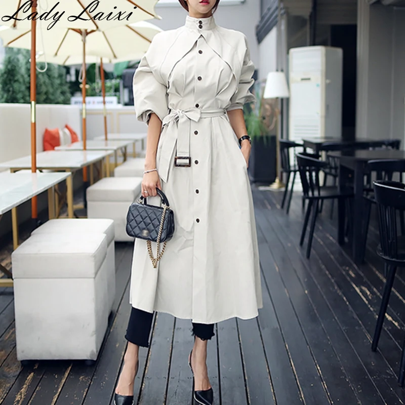 

2019 Autumn New fashion comfortable loose A-line trench coat Elegant Chic Sashes Outerwear Bussiness Long Trench