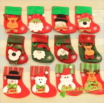 

Wholesale 200 pcs/lot Christmas Stocking tree decoration Canvas Cotton Children candy gifts bag socks