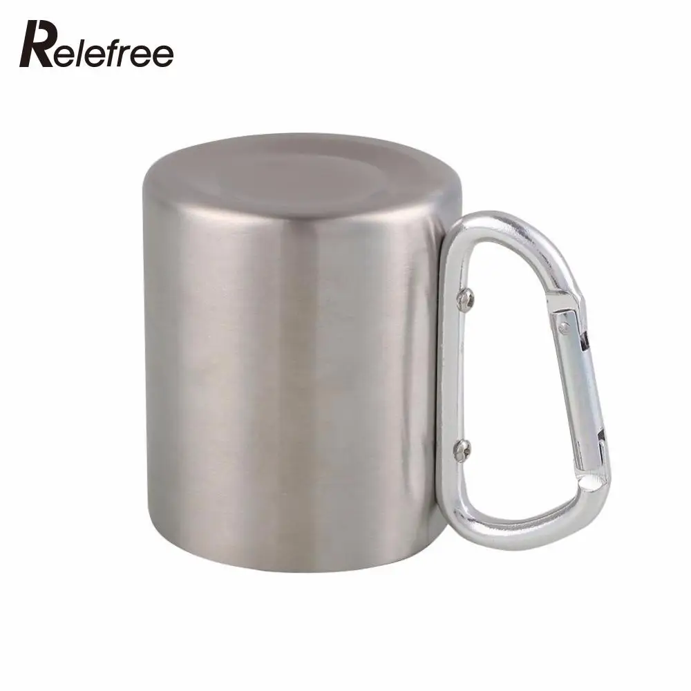 Relefree 200 ml Taza De Acero Inoxidable con Mango Mango Plegable Taza Plegable Auto-lock Mosquetón Para Acampar Al Aire Libre Senderismo