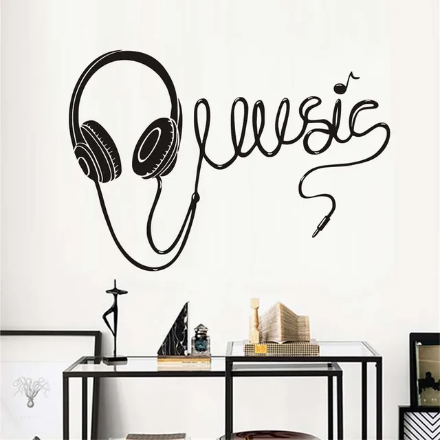 large size music headphones silhouette wall stickers home decoration