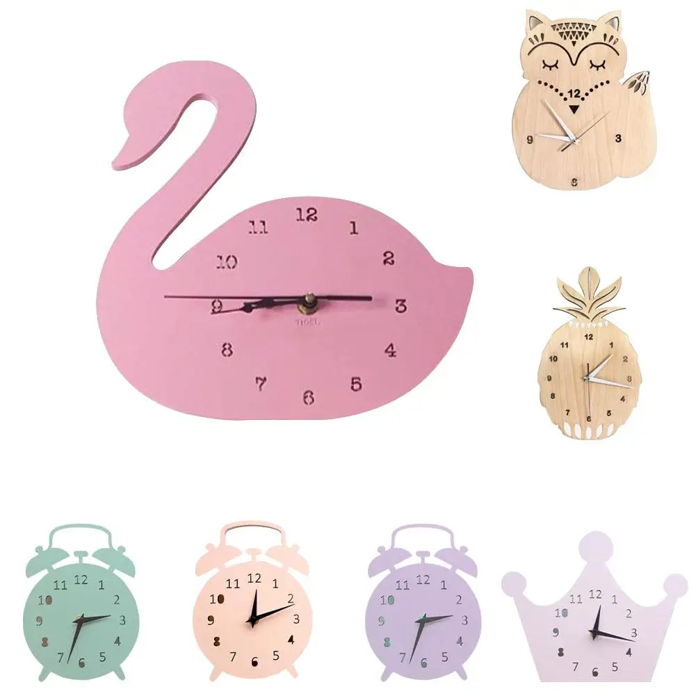 

Modern Wall Wood Fox Pineapple Flamingo Battery Power Analog Clock Home Decor
