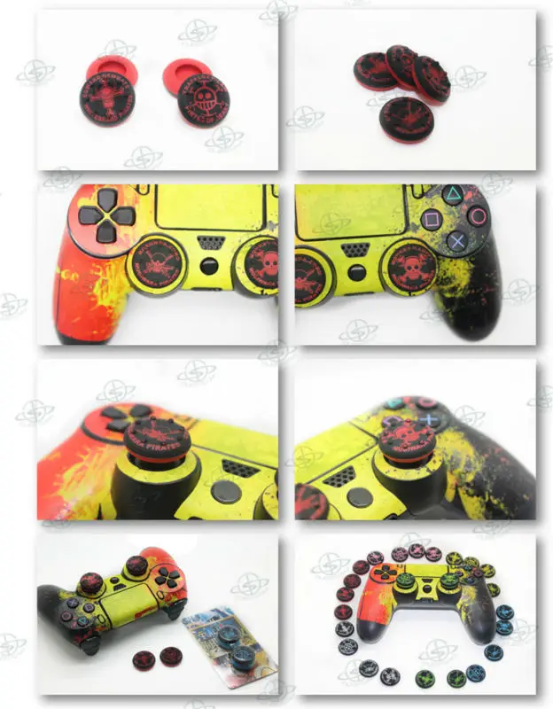 

One Piece Style Red silicone thumbstick grips for PS4 games controller mod kit parts