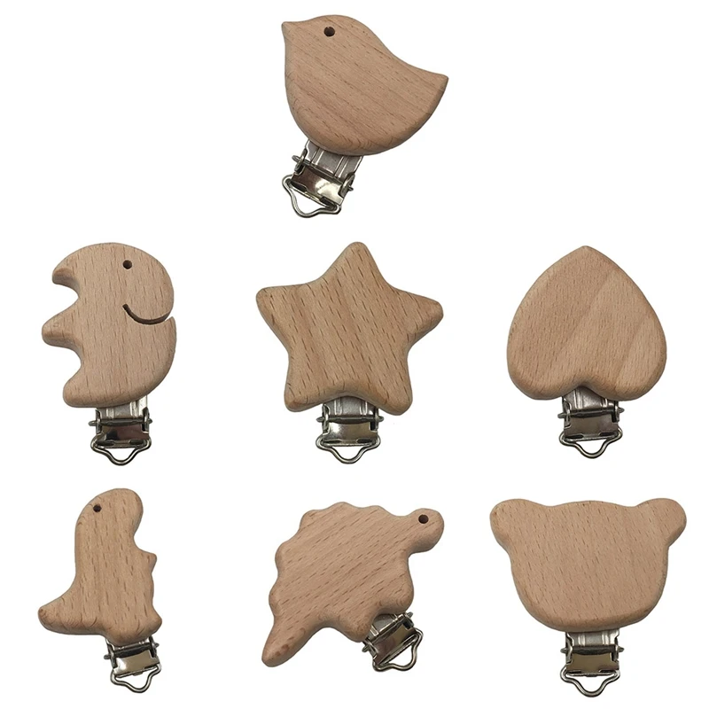 

2018 New Arrival Lovely Wooden Pacifier Clip Natural Beech Wood Baby Pacifier Clips Dummy Clips DIY Pacifier Chain Accessory