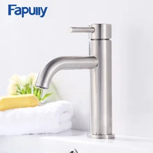 Fapully Bathroom Basin Faucet Brushed Nickel Deck Mounted Stainless Steel Basin Sink Faucet Water Tap Mixers 120-11N flg basin faucet ceramic plate spool bathroom faucet brushed nickel deck mounted stainless steel basin faucet basin mixer ss002y