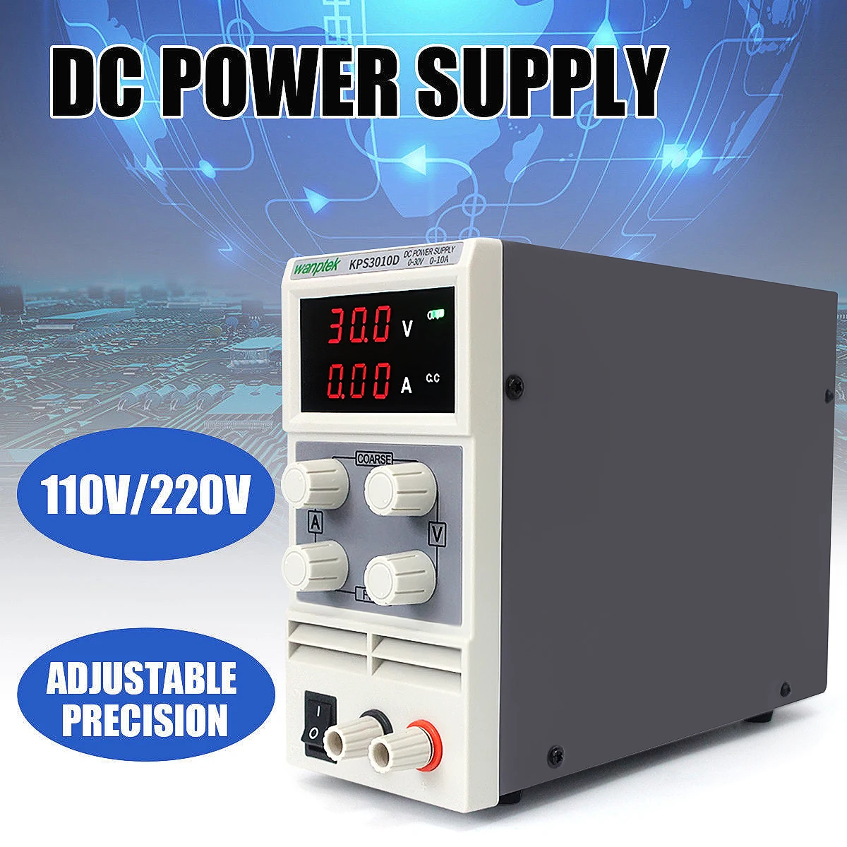 

Switching Power Supply KPS3010D 110V/220V DC US/EU Precision LED Voltage Regulator 0-30V 10A Low Ripple/Noise Highly Efficient