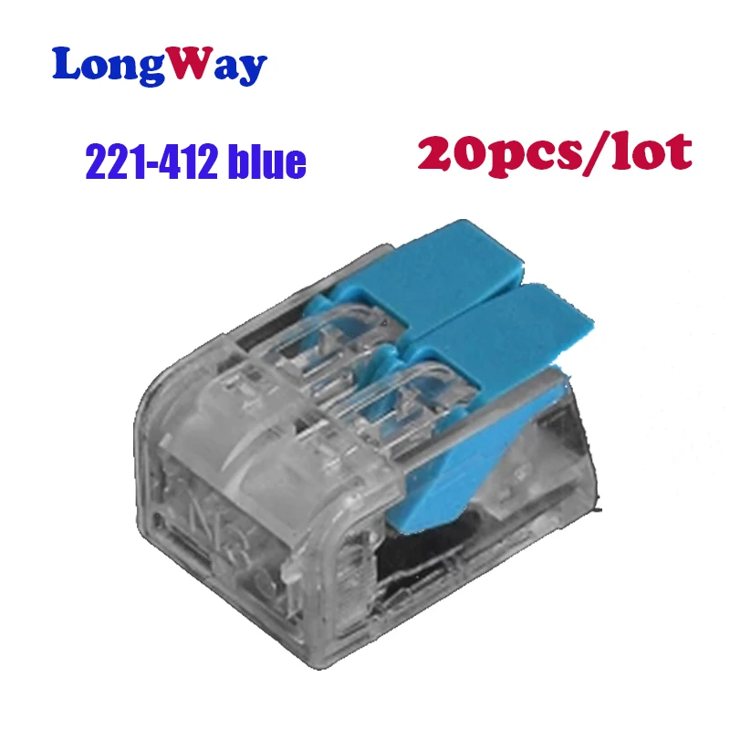 

221-412 20pcs WAGO type fast wire Connectors blue color Universal Compact Wire power Connection quick push-in Terminal Block