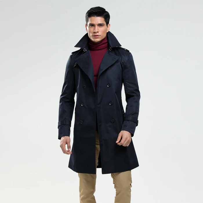 Manteau D'hiver De Laine D'hiver For Hommes Mélange à Double Boutonnage Mélange Des Poches Mâles Bureau Vestes Longues Trench Plus Taille Vêtements D'extérieur ( Color : Navy Blue , Size : 2XL
