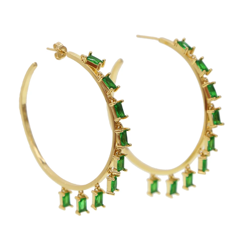 48 мм Золотые Большие серьги-обручи радужные красочные зеленые CZ квадратные huggie для женщин великолепные Модные женские серьги