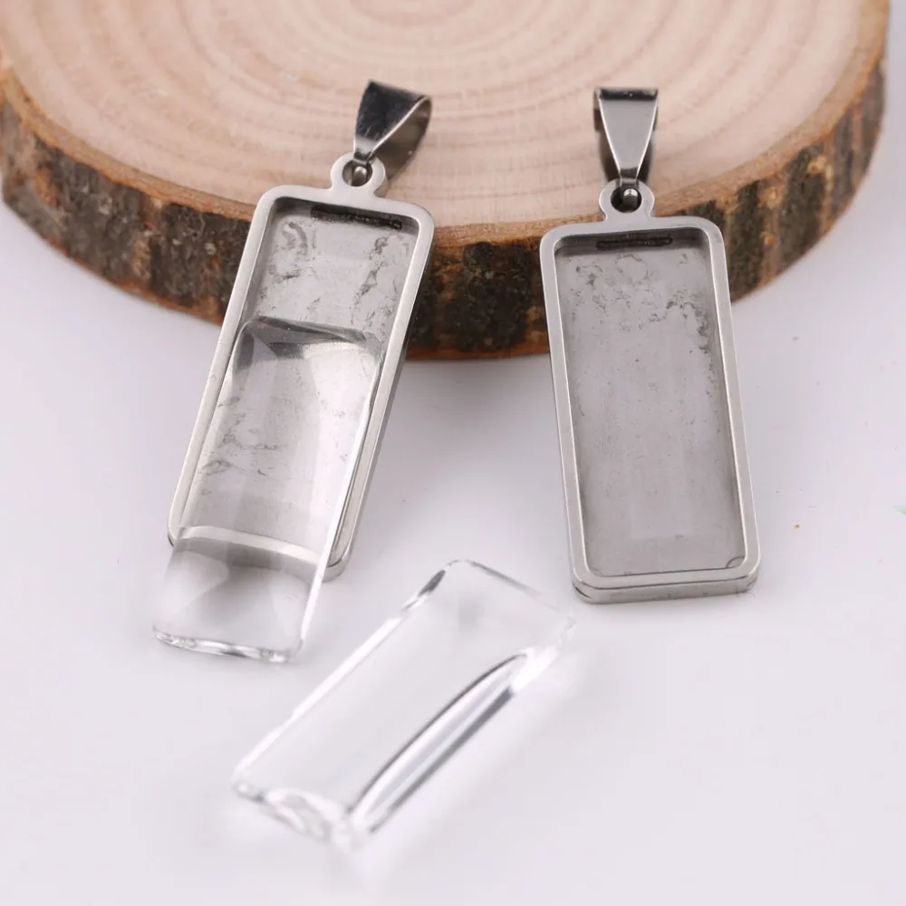 reidgaller 5pcs 10x25mm rectangle glass cabochon bezels stainless steel