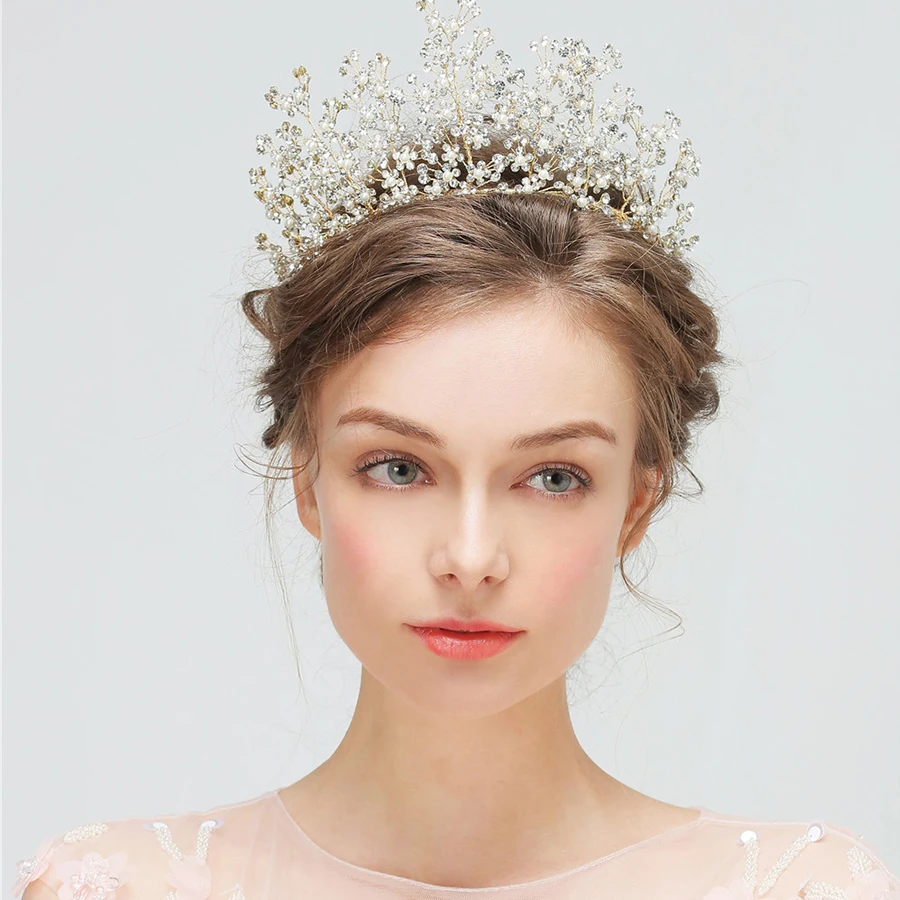 buy 1pc lot Corolla Crown King Princess Bride Crown Rhinestone Wedding Party Tiaras Gold Headband Queen Pageant Luxury Hair Jewelry