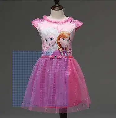 Платье для девочек летний бренд одежды для девочек дошкольного возраста кружевные блестки платье Принцессы Анны и Эльзы ролевые костюмы Снежной Королевы и для вечеринки Хэллоуин - Цвет: Розовый