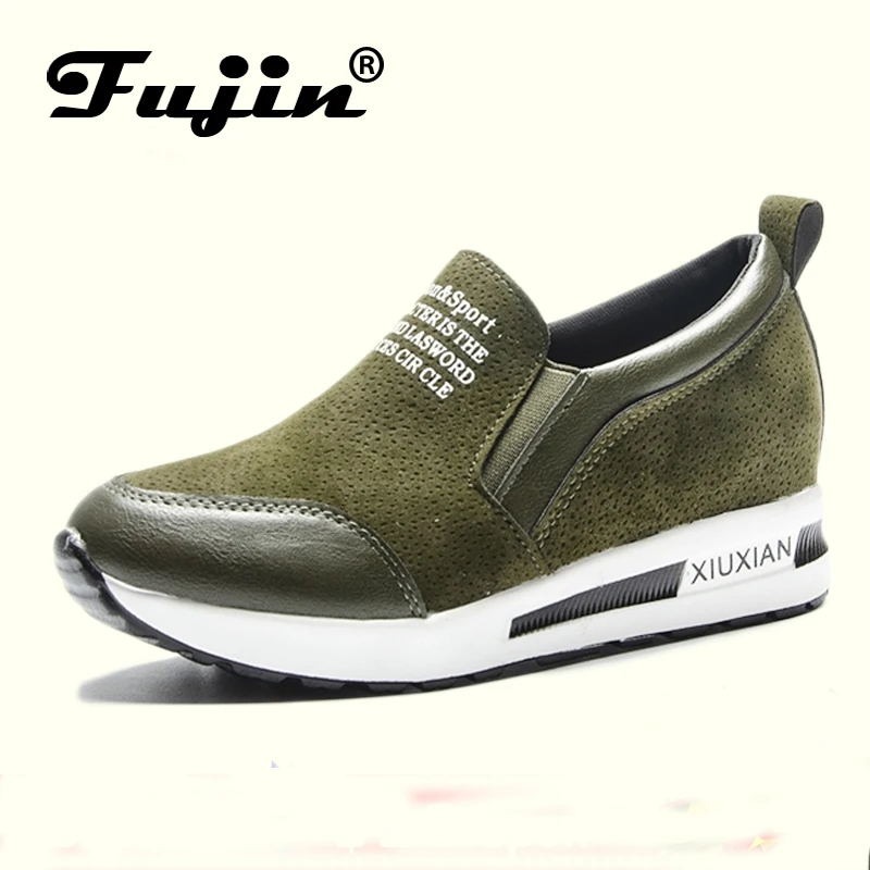 

Fujin Brand 2019 Hidden Heel Women Casual Shoes Vulcanized Slip on Platform Breathable Leather Toe Sneakers Spring Autumn