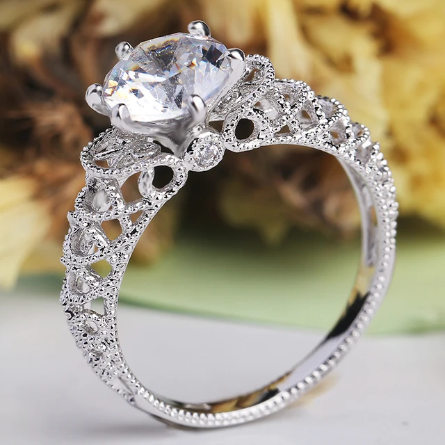 White Silver Color Round Crystal Ring Inlay AAA Cubic Zirconia Engagement Rings for Women Party Jewelry Gift anillos mujer