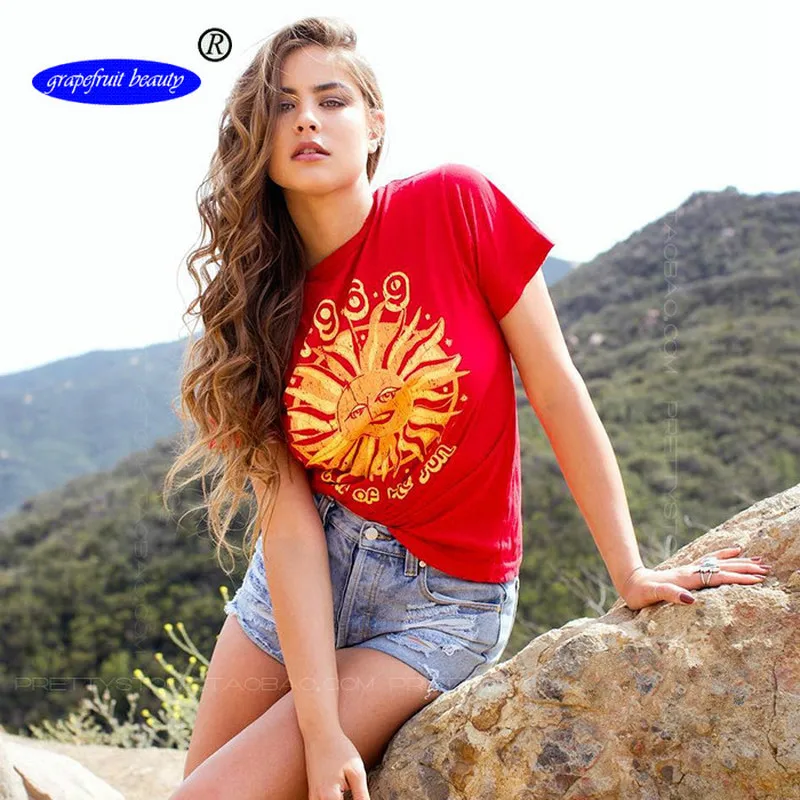 

Wish Explosions Short-sleeved Fast Selling Red Sun Printed Cotton Loose T-Shirts Fashion European and American Leisure T-Shirts
