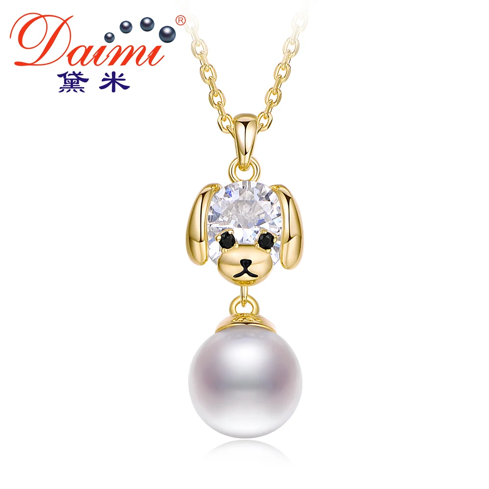 DAIMI Unique Design Cute Dog Pendant 7-8mm Round Pearl Pendant 925 Silver Pendant Necklace