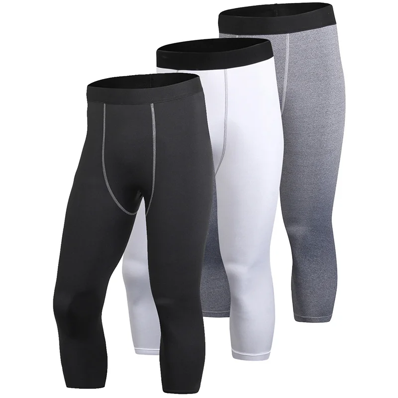 YD 3PCS Gym 3/4 Leggings Pants Compression Tights Quick Dry Hombre Fitness Trousers Sweat Bodybuilding Running | Спорт и развлечения