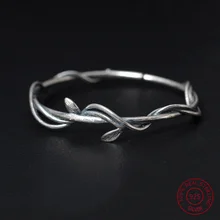 Браслет и браслет из стерлингового серебра S925 пробы для женщин, браслет, простые браслеты с листьями лозы, ювелирные изделия ручной работы, аксессуары YB12