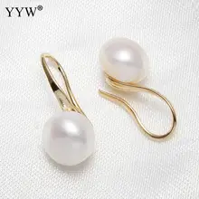 Пресноводных Серьги с жемчугом латунный крючок для серьги цвет золотистый покрытием белые женские 9-10 мм Продавец Пары