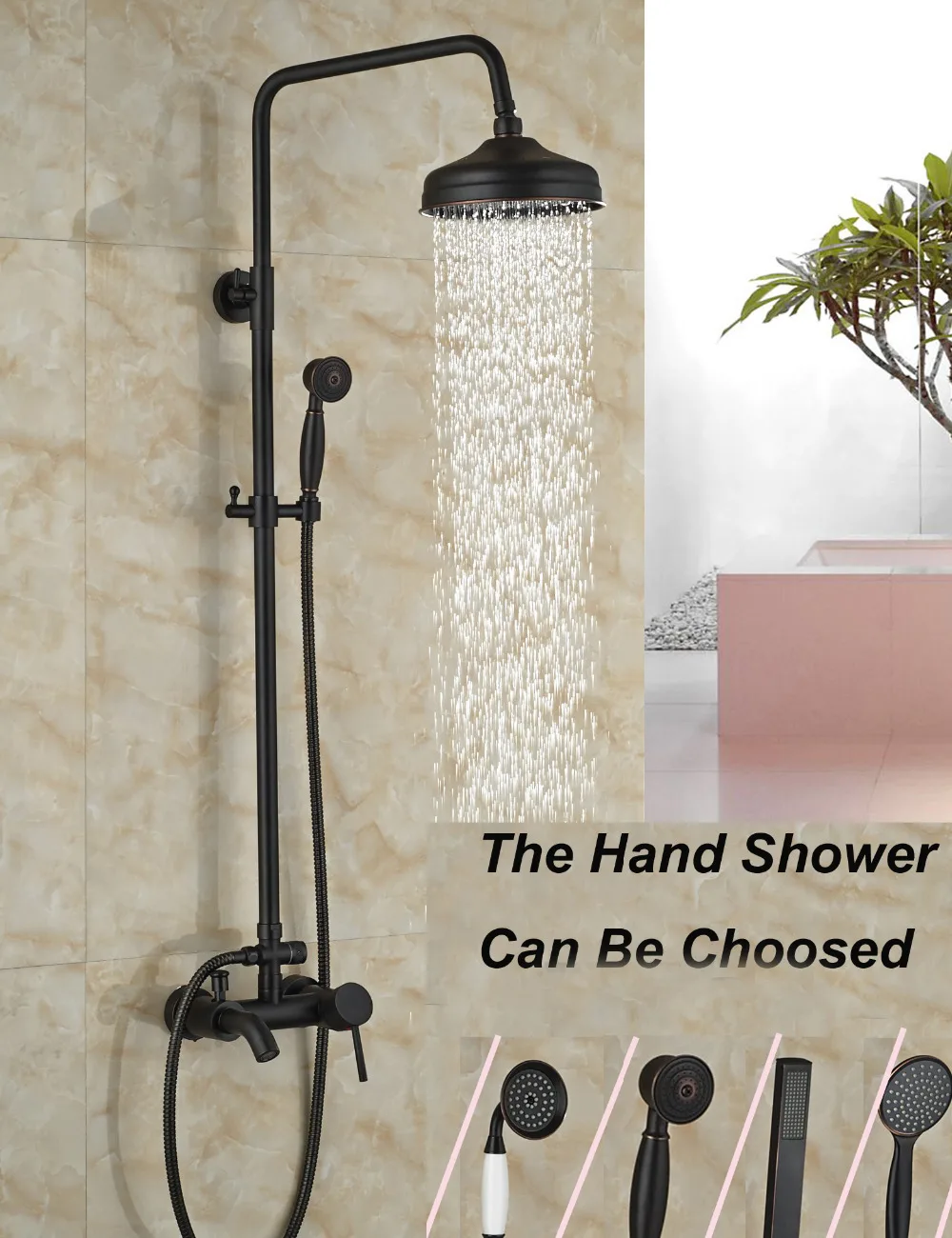 Wholesale And Retail Luxury Oil Rubbed Bronze 8 Round Rain Shower Head Tub Spout Valve Mixer Tap W/ Hand Sprayer modern wall mounted round 8 rain shower head valve mixer tap oil rubbed bronze
