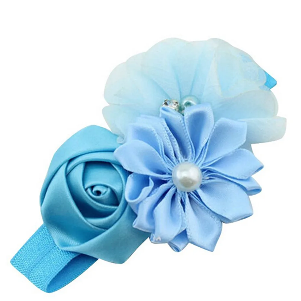 Blue 10 шт./партия, г., нарядная атласная Цветочная эластичная повязка для волос, аксессуары для волос - Цвет: Blue