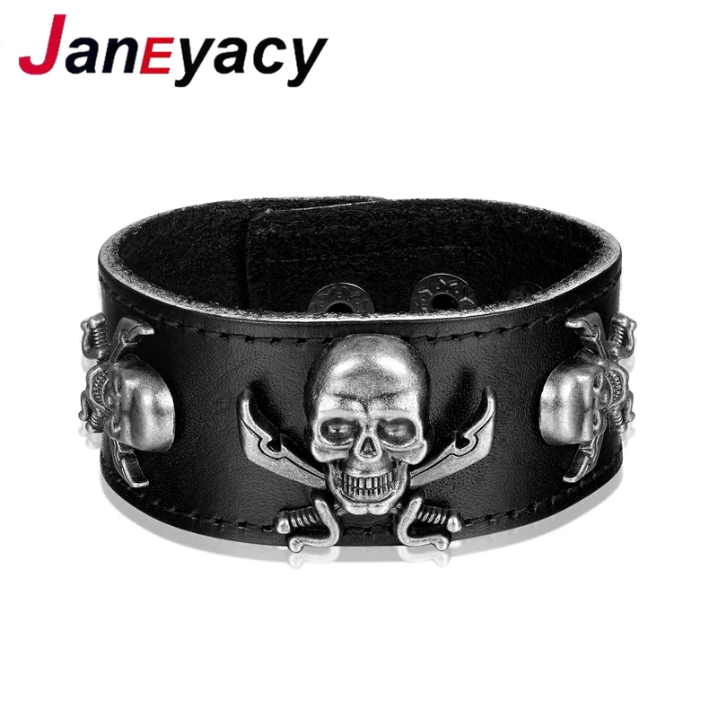 Janeyacy список в стиле ретро с черепом кожаные браслеты модные браслеты мужские оптом мужские и женские ювелирные изделия из сплава Pulseras