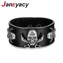 Janeyacy список в стиле ретро с черепом кожаные браслеты модные браслеты мужские оптом мужские и женские ювелирные изделия из сплава Pulseras