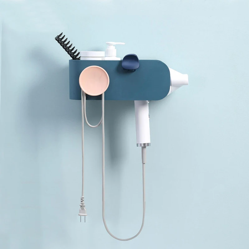 Hair dryer holder storage Rack Fresh style Drain Wall holder Bathroom multi-function organizer rack hair dryer hanging shelf