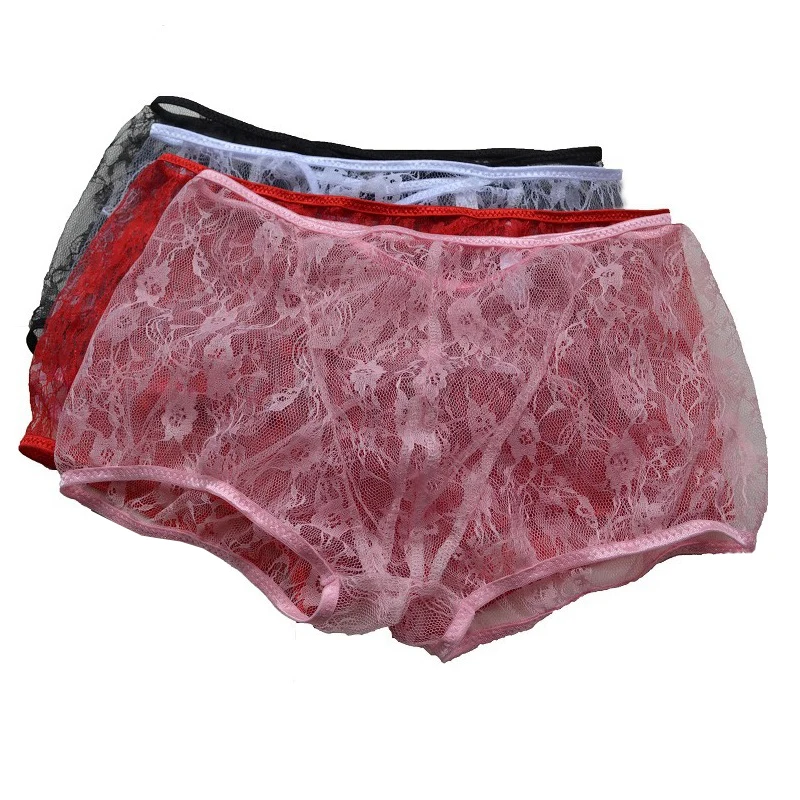 Sexy men underwear boxers transparent lace men's trunk mesh breathable ...