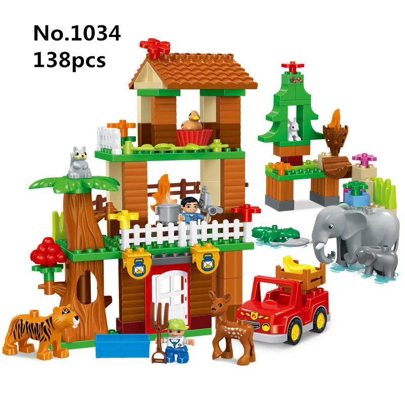Крупные частицы, строительные блоки, сделай сам, обучающая фигурка, джунгли, животные, кирпичи, игрушки для детей, детские, детские, совместимый подарок с Duploe