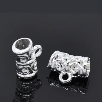 

DoreenBeads Zinc Alloy Bails Beads Tubes Silver Plated Flower Hollow Pattern DIY Making Jewelry Gifts Findings 11mm x 5mm, 9 PCs
