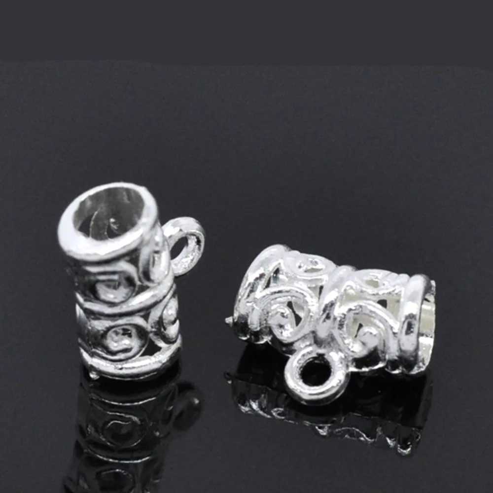 

DoreenBeads Zinc metal alloy Bails Beads Tubes Silver color Flower Hollow Pattern 11.0mm( 3/8") x 5.0mm( 2/8"), 9 PCs 2015 new